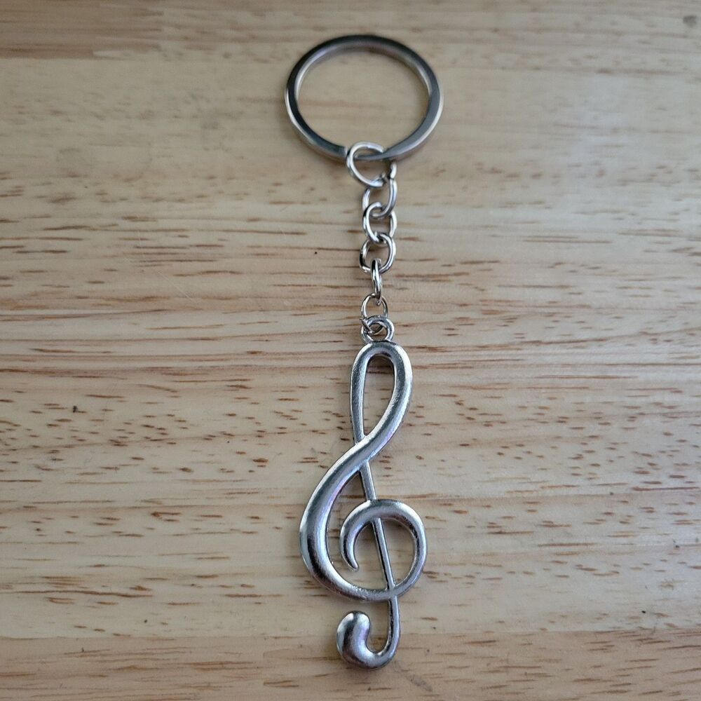 Music G Clef Keychain Silver Tone Treble Clef Note Symbol NEW